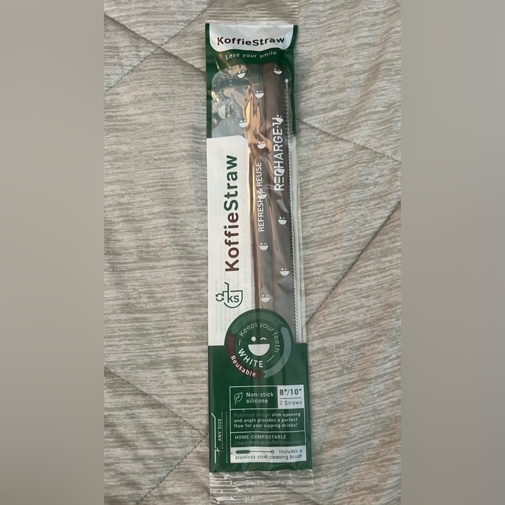 KoffieStraw Reusable Straws 2-Pack w/ Stainless Steel Cleaning Brushes